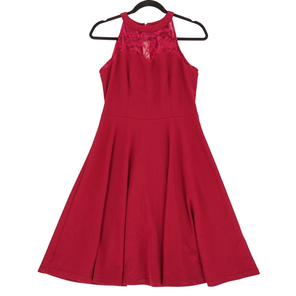 Bbonlinedress Halter A-Line Skater Dress Sheer Floral Lace AccentM Fit Flare